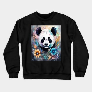 Fantasy, Watercolor, Panda Bear With Flowers and Butterflies Crewneck Sweatshirt